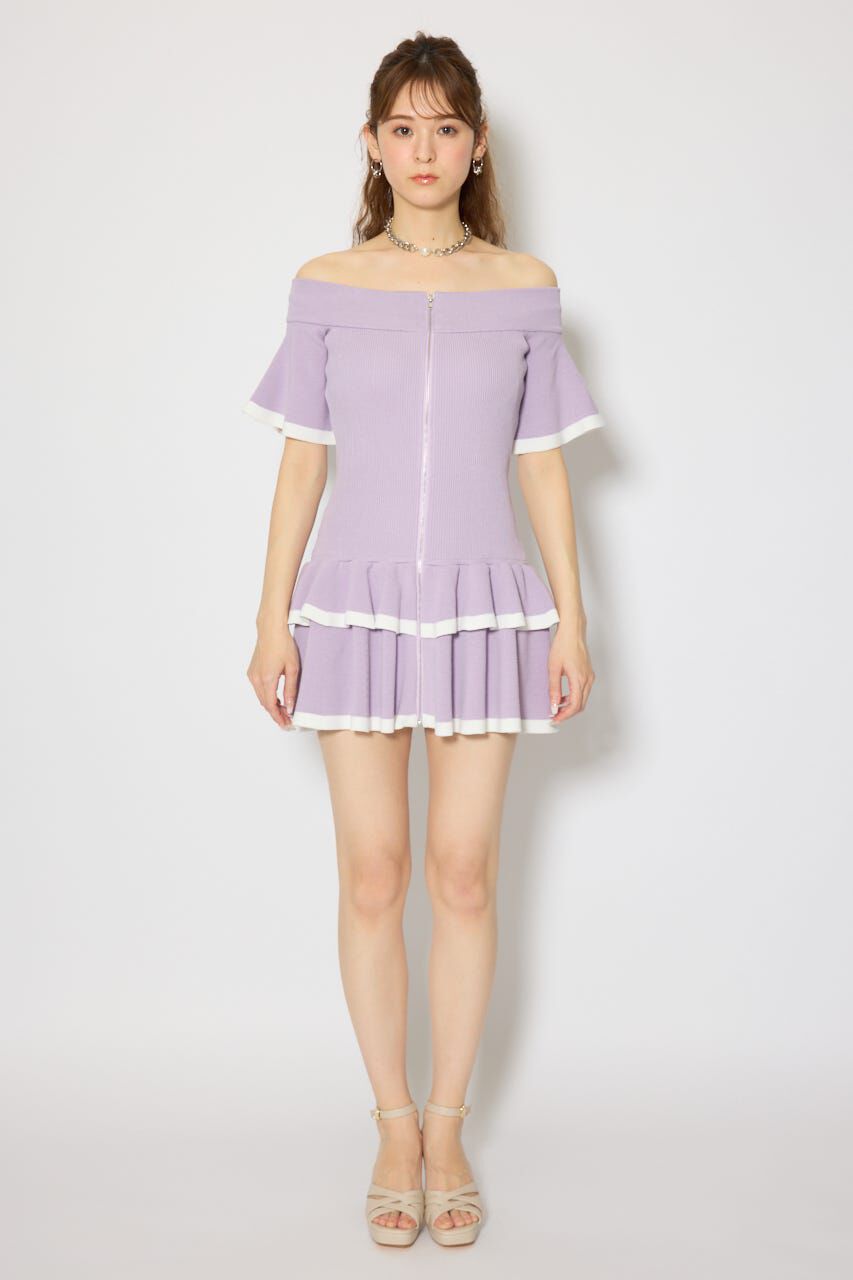 rienda「オフショルフロントジップニットミニワンピース」|ワンピース|