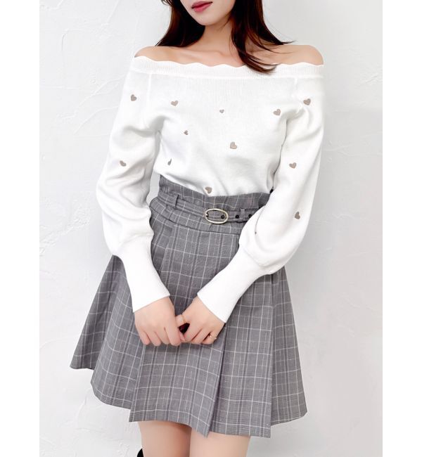 dazzlin「オフショルスカラップハートニット」|ニット・セーター|オフホワイト