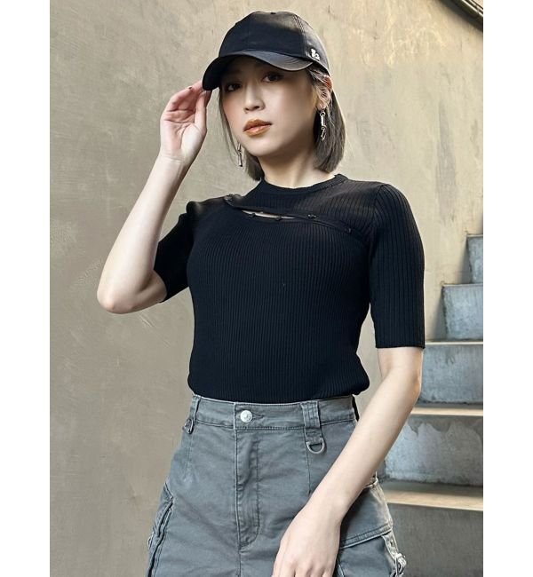 MURUA「アシメボタンデザインハーフニット」|ニット・セーター|