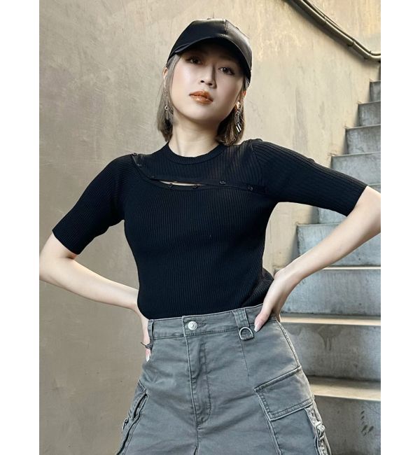 MURUA「アシメボタンデザインハーフニット」|ニット・セーター|