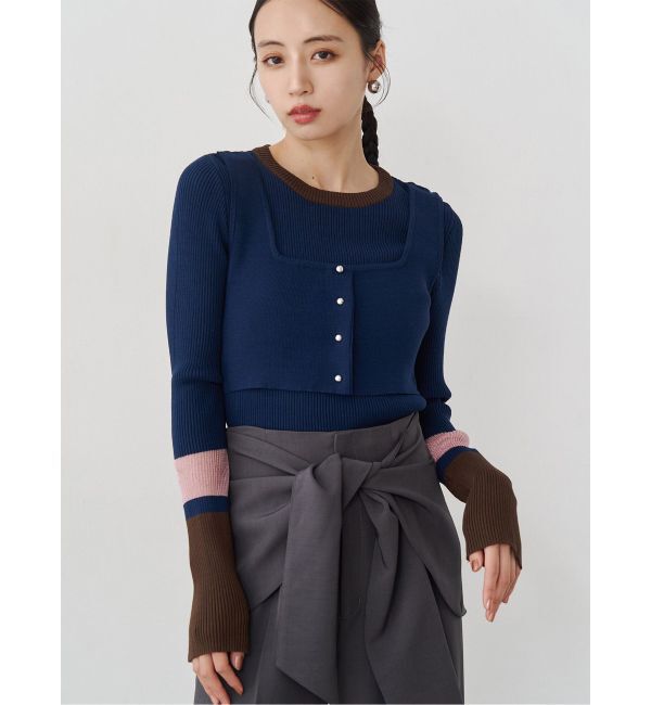 MURUA「バイカラーレイヤードニット」|ニット・セーター|ネイビー