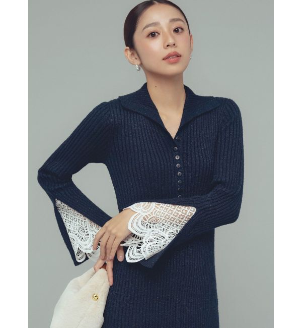 LAGUNAMOON「ラメブレンドレースカフスニットワンピース」|ワンピース|