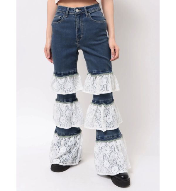 jouetie「レースフリルフレアデニム」|デニム|