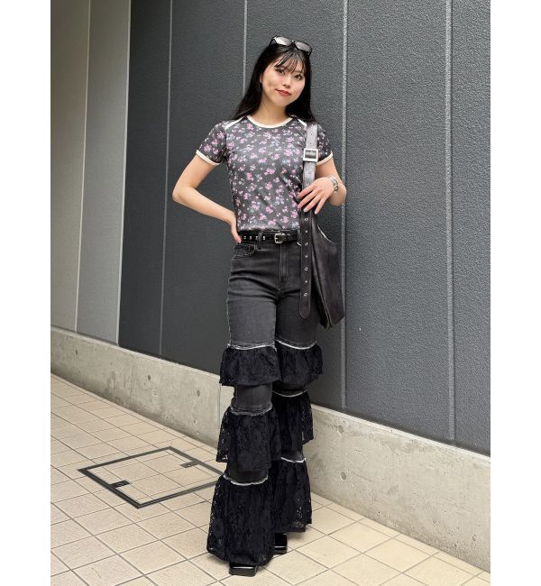 jouetie「レースフリルフレアデニム」|デニム|