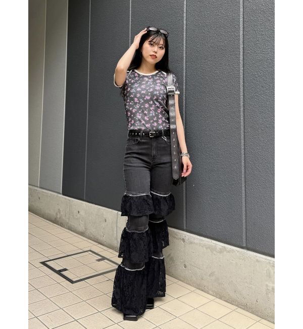 jouetie「レースフリルフレアデニム」|デニム|