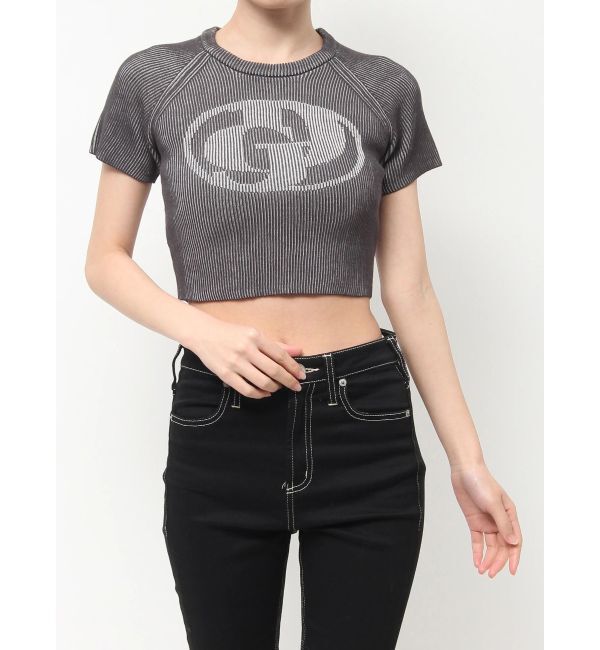 GYDA「GD two color schemeハーフスリーブニットトップス」|ニット・セーター|ブラック