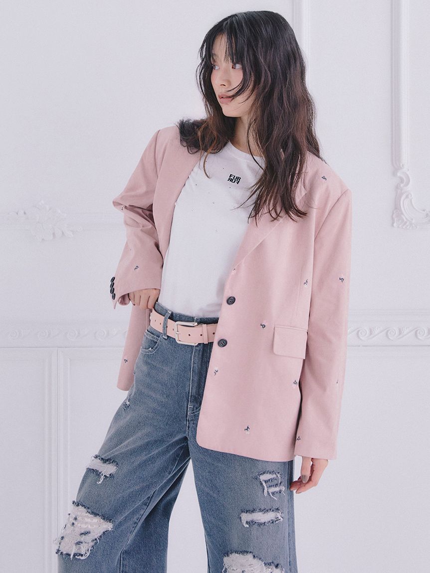 FURFUR「【WEB限定】ビジュー付きロゴ刺繍Tシャツ」|Tシャツ・カットソー|