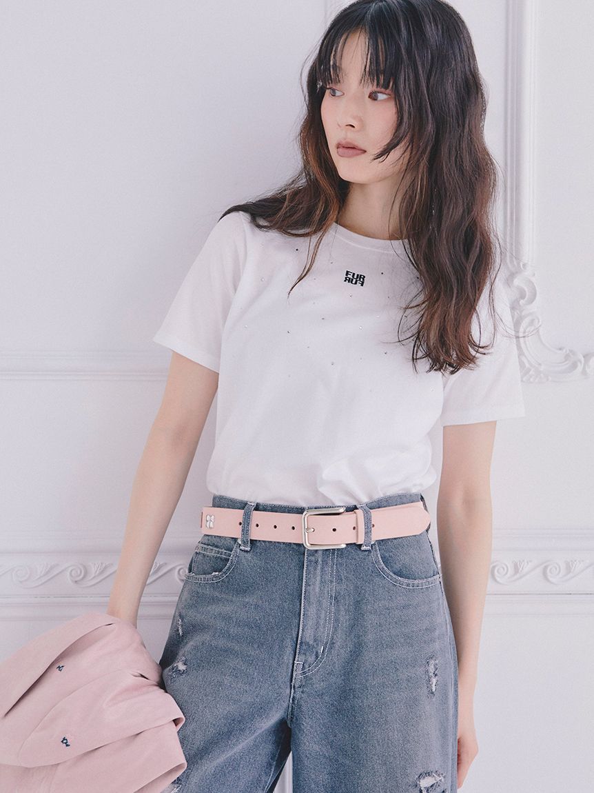 FURFUR「【WEB限定】ビジュー付きロゴ刺繍Tシャツ」|Tシャツ・カットソー|