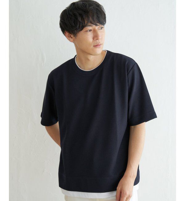 ikka「【吸水速乾】ドライ鹿の子5分袖レイヤードTシャツ」|Tシャツ・カットソー|