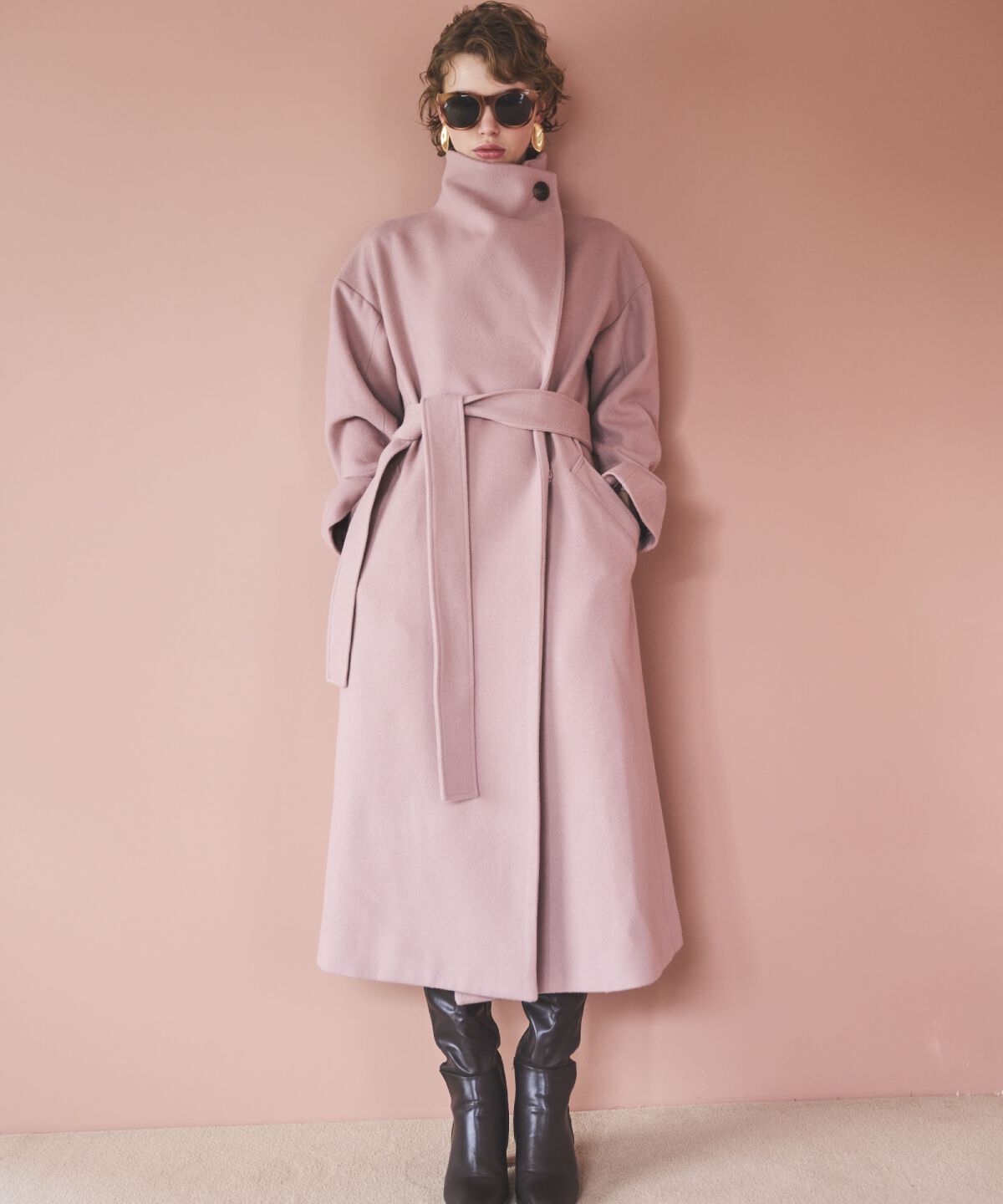 アンドクチュール「ウールビーバービッグカラーロングコート」|ダウン|