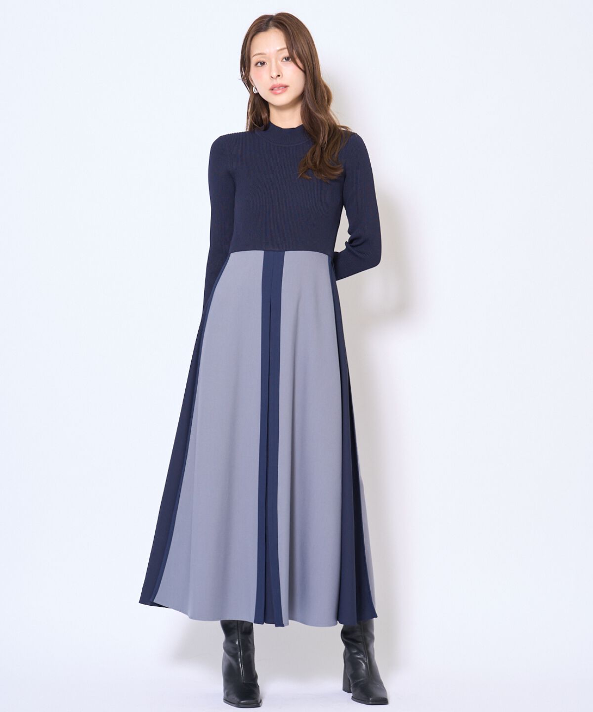 アンドクチュール「配色ドッキングワンピース」|ワンピース|