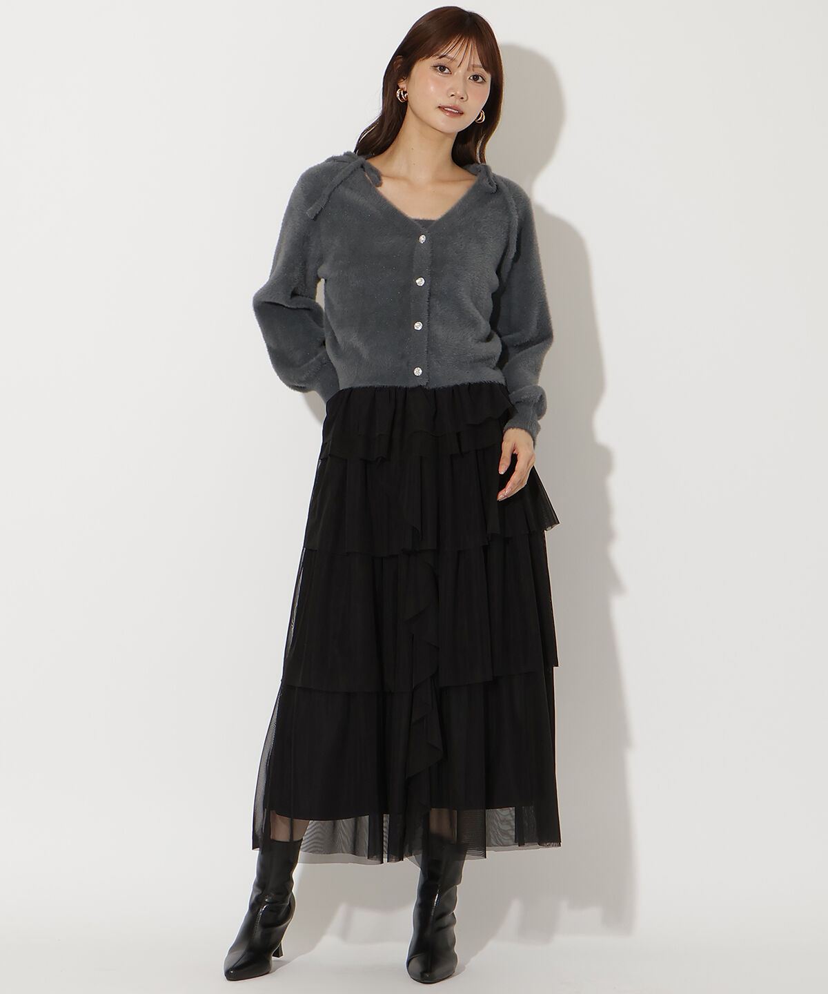アンドクチュール「チュールティアードスカート」|フレア|