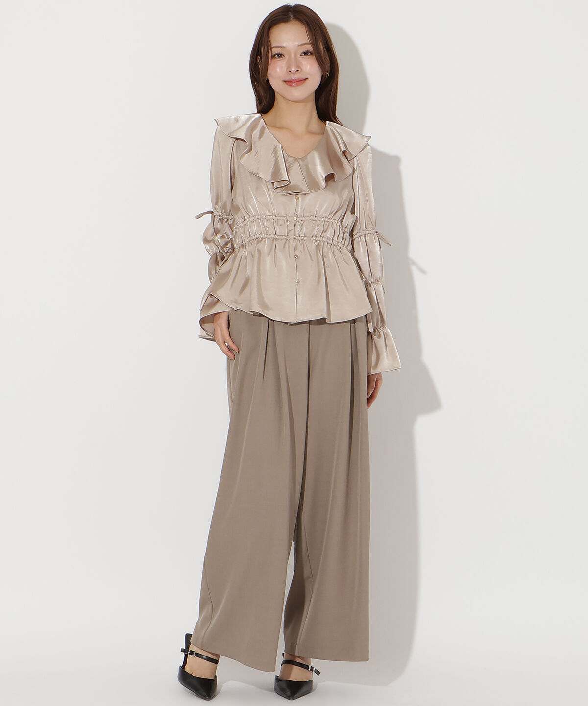 アンドクチュール「ウエストシャーリングブラウス」|シャツ・ブラウス|