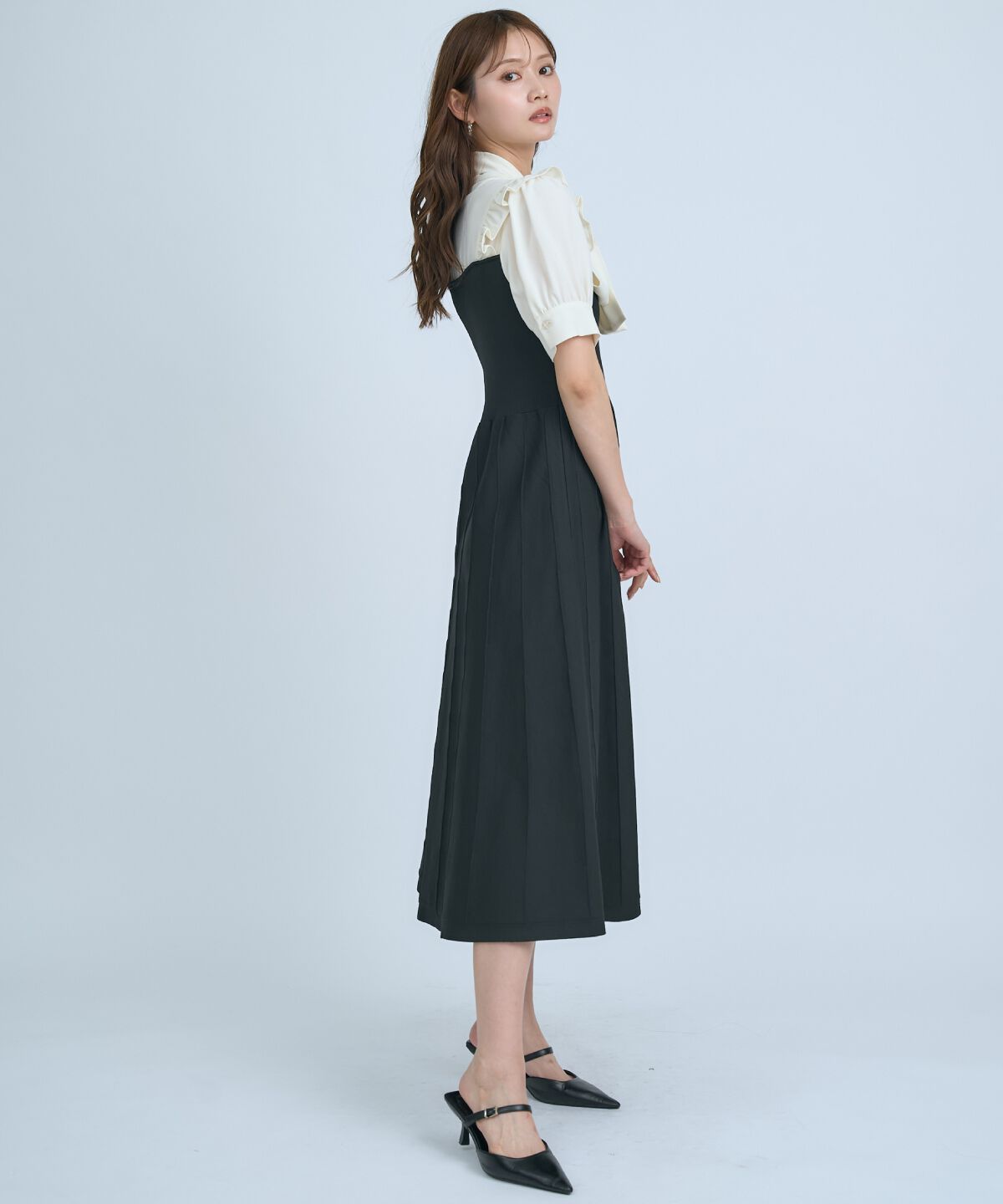 アンドクチュール「ニットビスチェ風ボウタイワンピース」|ワンピース|