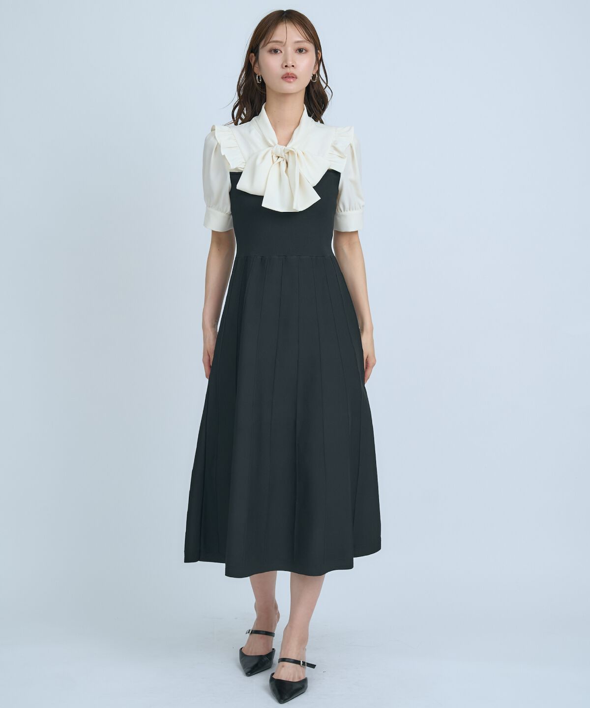 アンドクチュール「ニットビスチェ風ボウタイワンピース」|ワンピース|