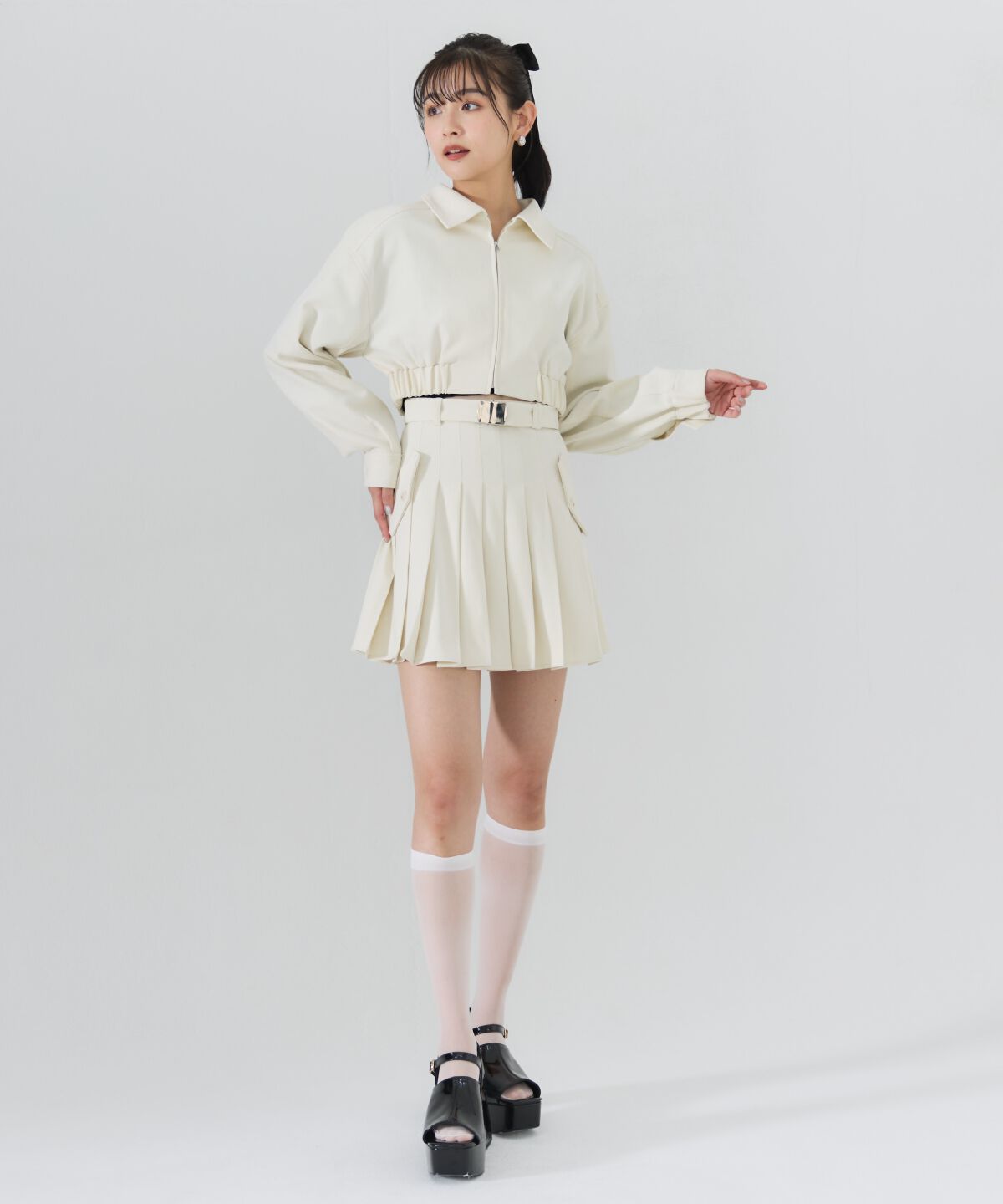 REDYAZEL「ベルテッドプリーツミニスカート」|フレア|