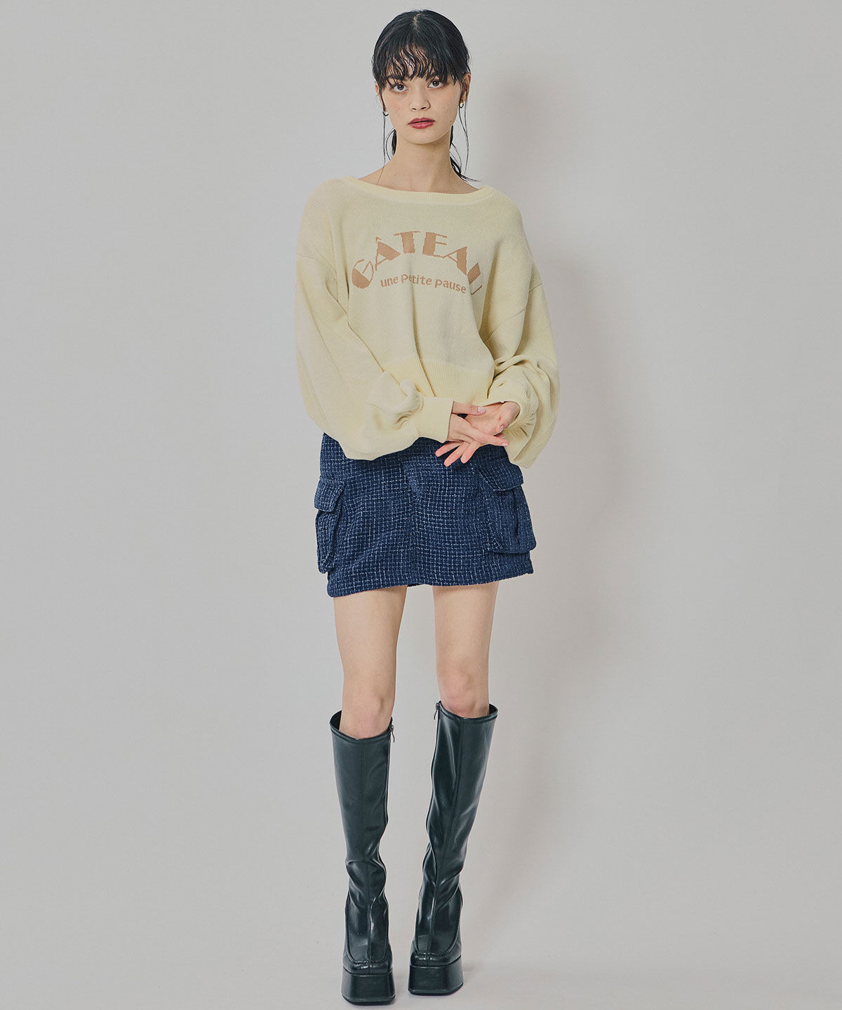 REDYAZEL「モールツイードカーゴミニスカート」|台形|