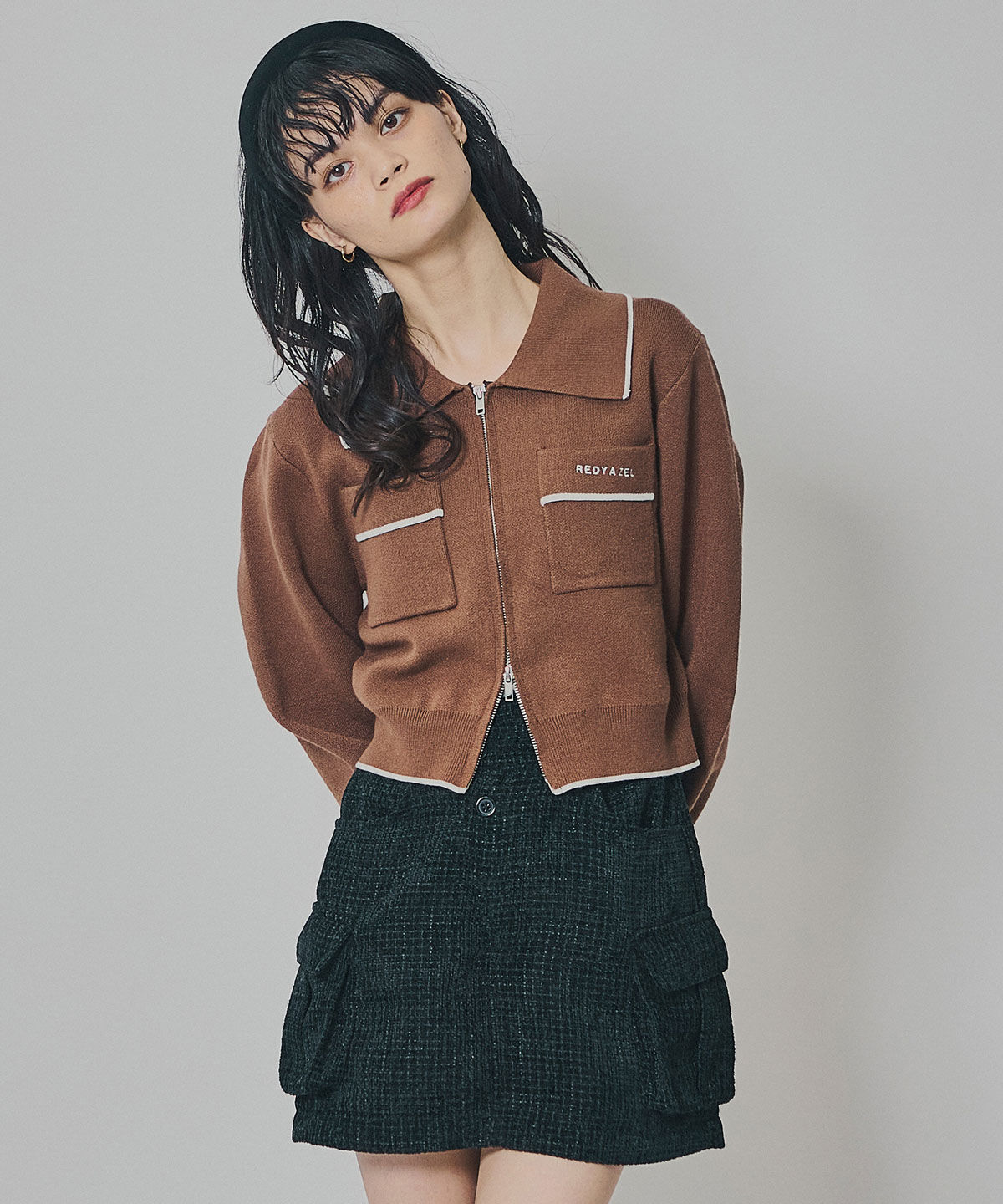 REDYAZEL「モールツイードカーゴミニスカート」|台形|