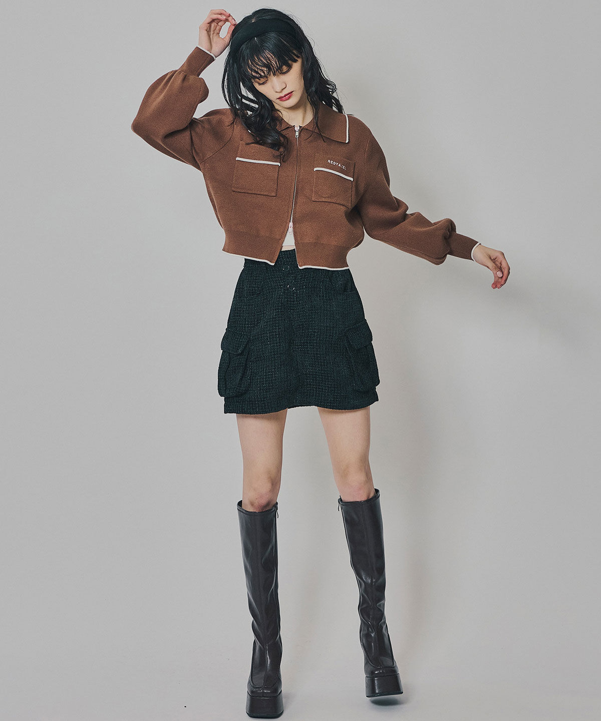 REDYAZEL「モールツイードカーゴミニスカート」|台形|