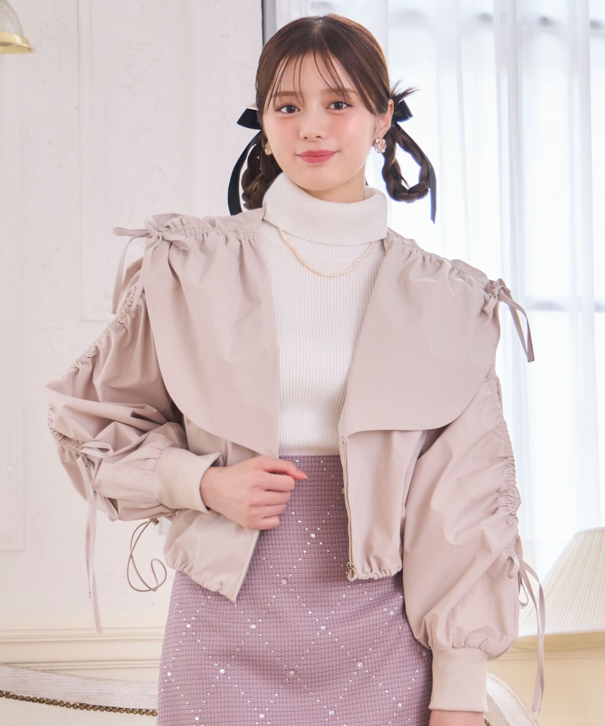 WILLSELECTION「ハートカラーギャザーブルゾン」|ブルゾン・スタジャン|ベージュ