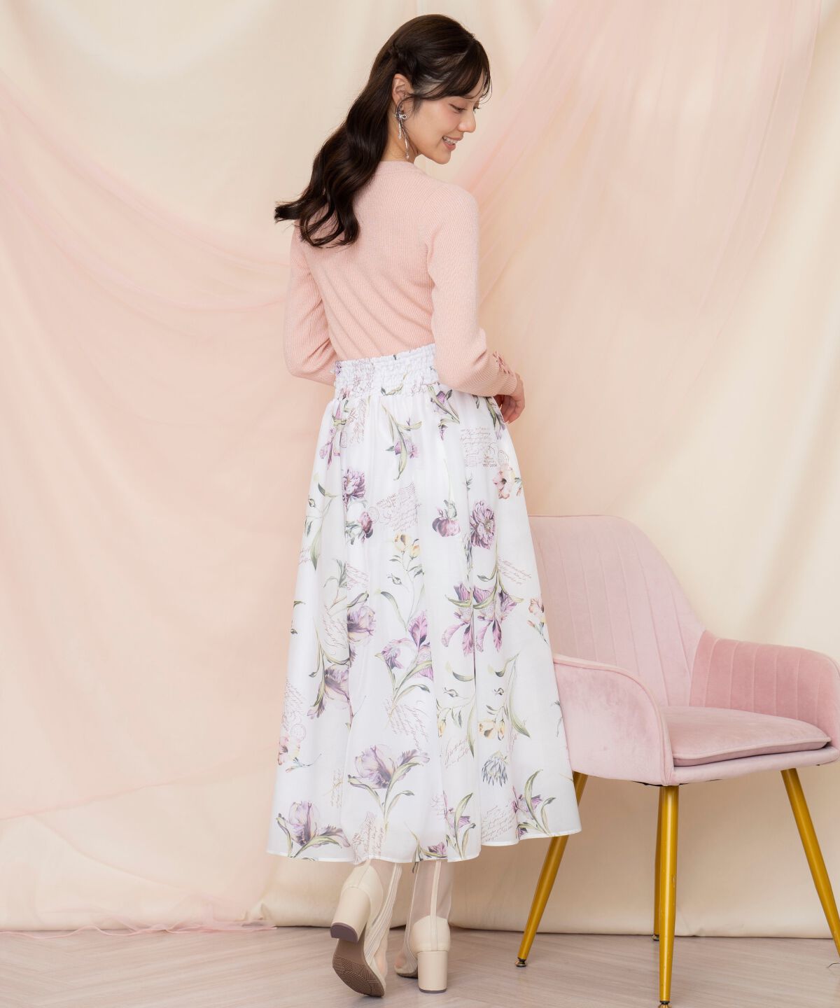 WILLSELECTION「ビッグリボンシアーフラワースカート」|フレア|