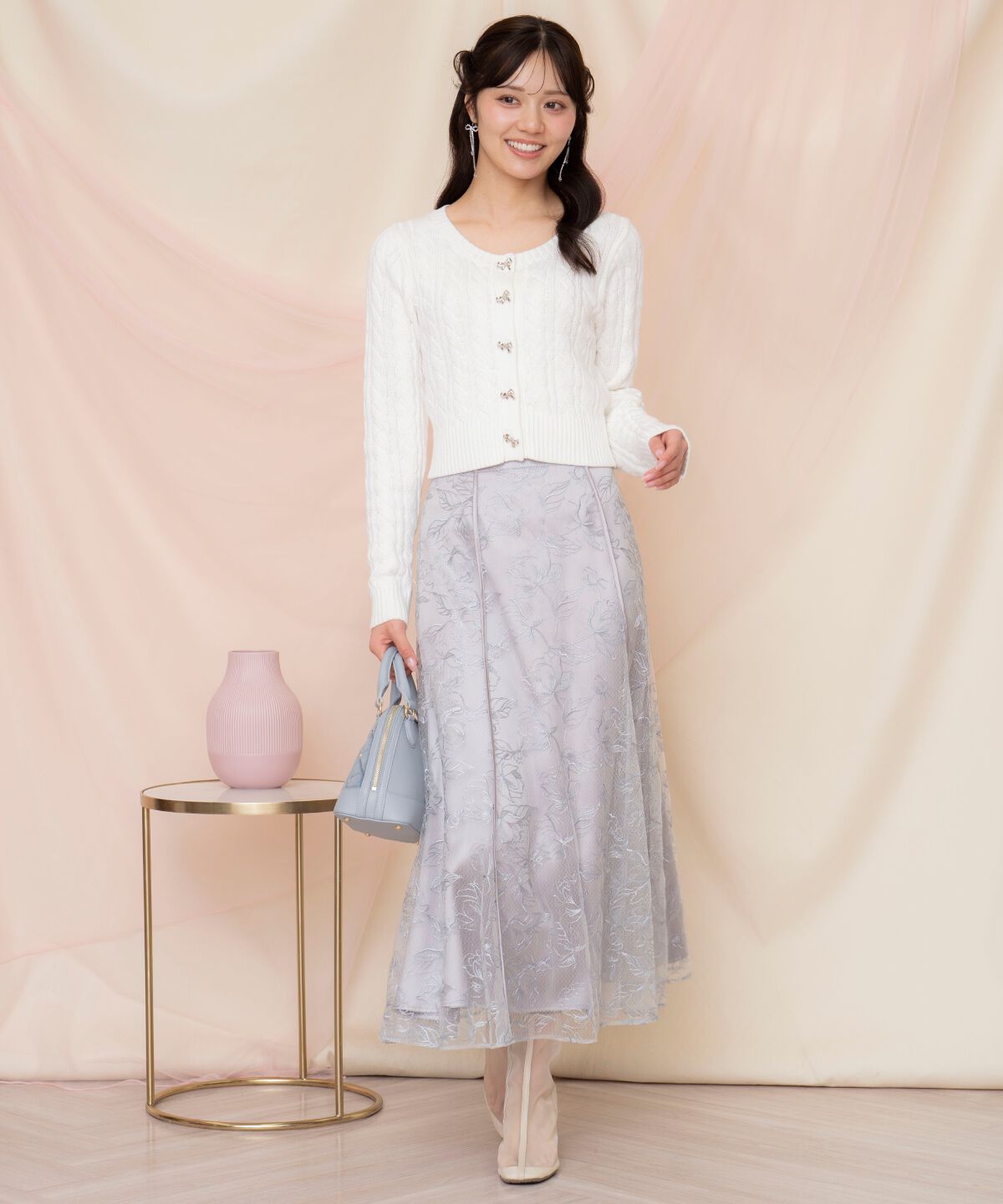 WILLSELECTION「ビジューリボンケーブルカーディガン」|カーディガン|