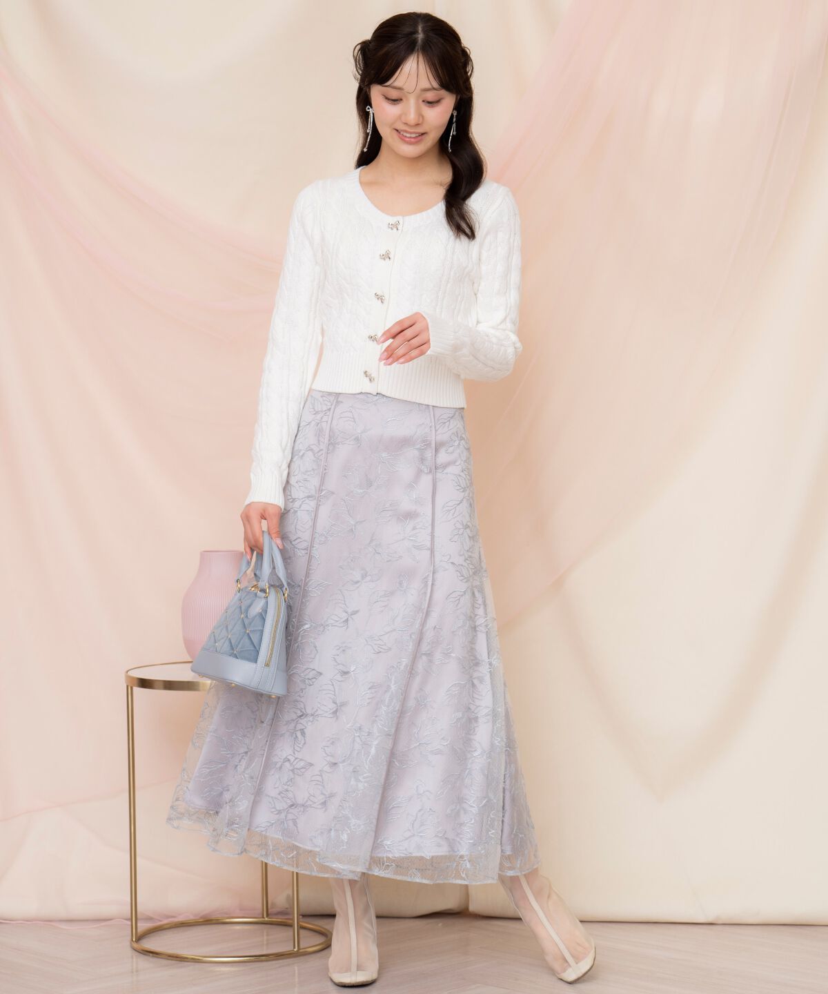 WILLSELECTION「ビジューリボンケーブルカーディガン」|カーディガン|