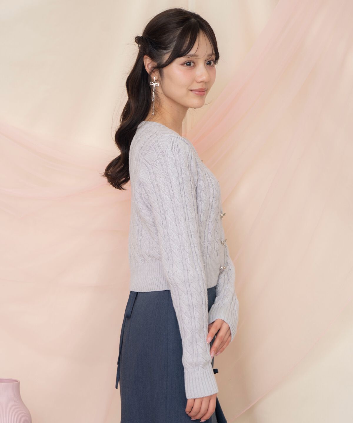 WILLSELECTION「ビジューリボンケーブルカーディガン」|カーディガン|