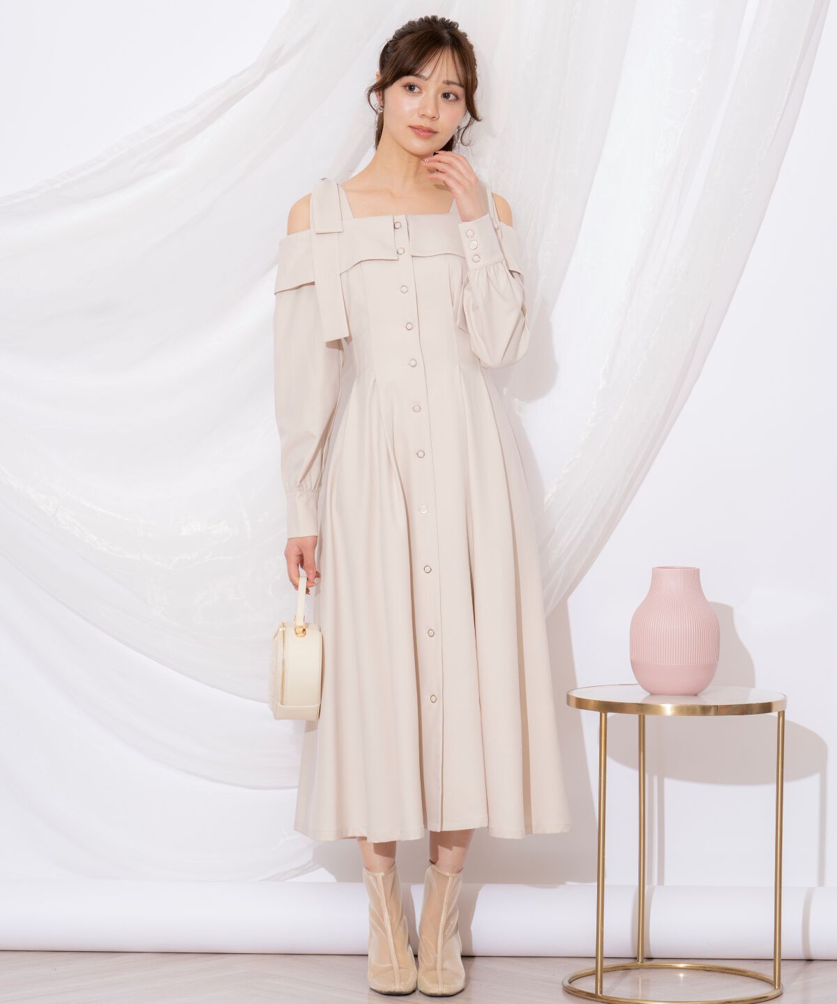 WILLSELECTION「ショルダーリボンタックウエストシャツワンピース」|ワンピース|