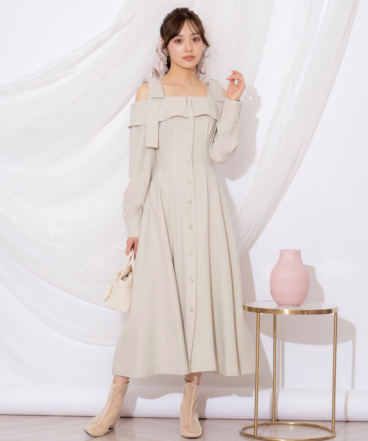 WILLSELECTION「ショルダーリボンタックウエストシャツワンピース」|ワンピース|