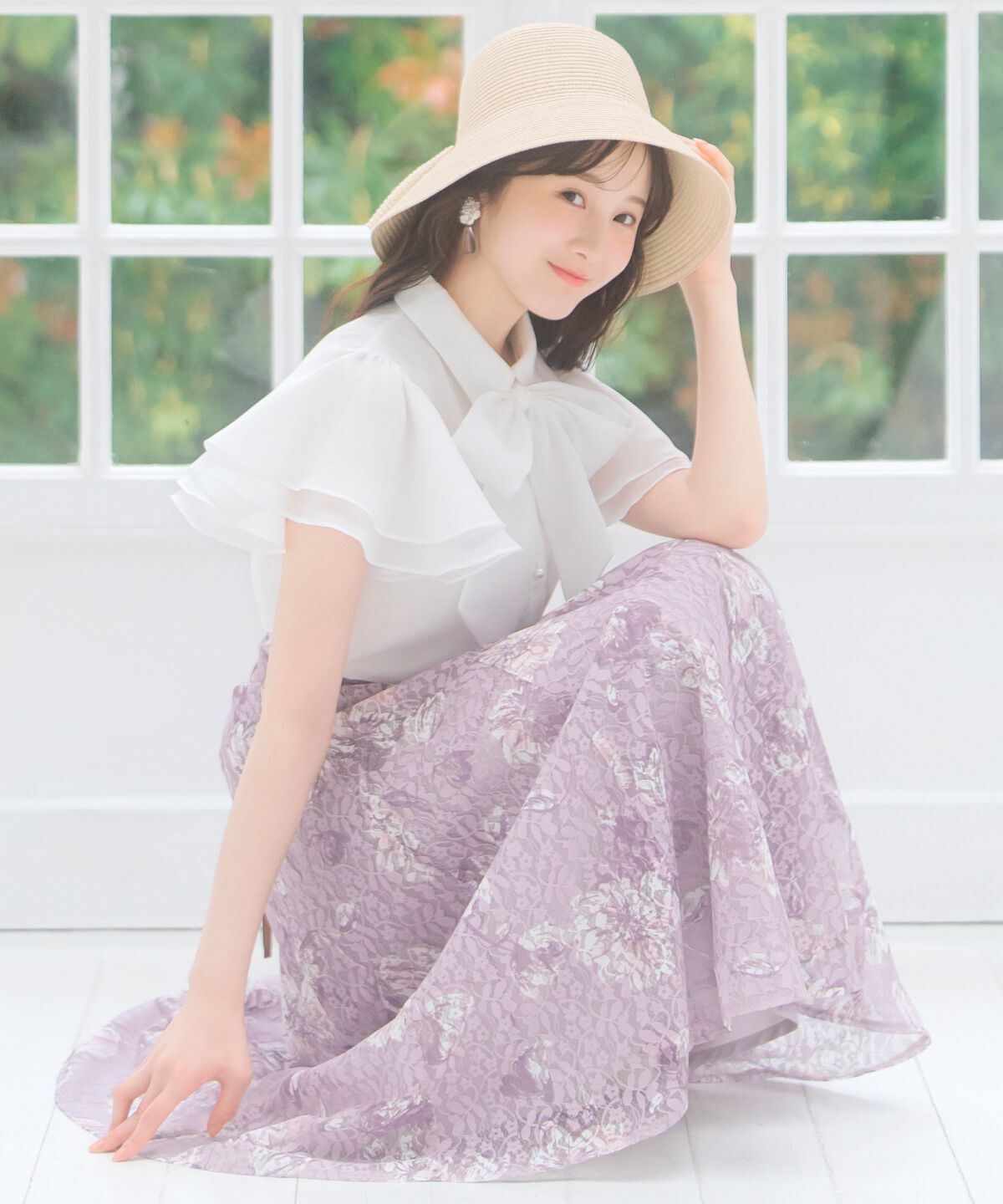 WILLSELECTION「ニュアンスフラワーレースプリントフレアスカート」|フレア|赤系花柄