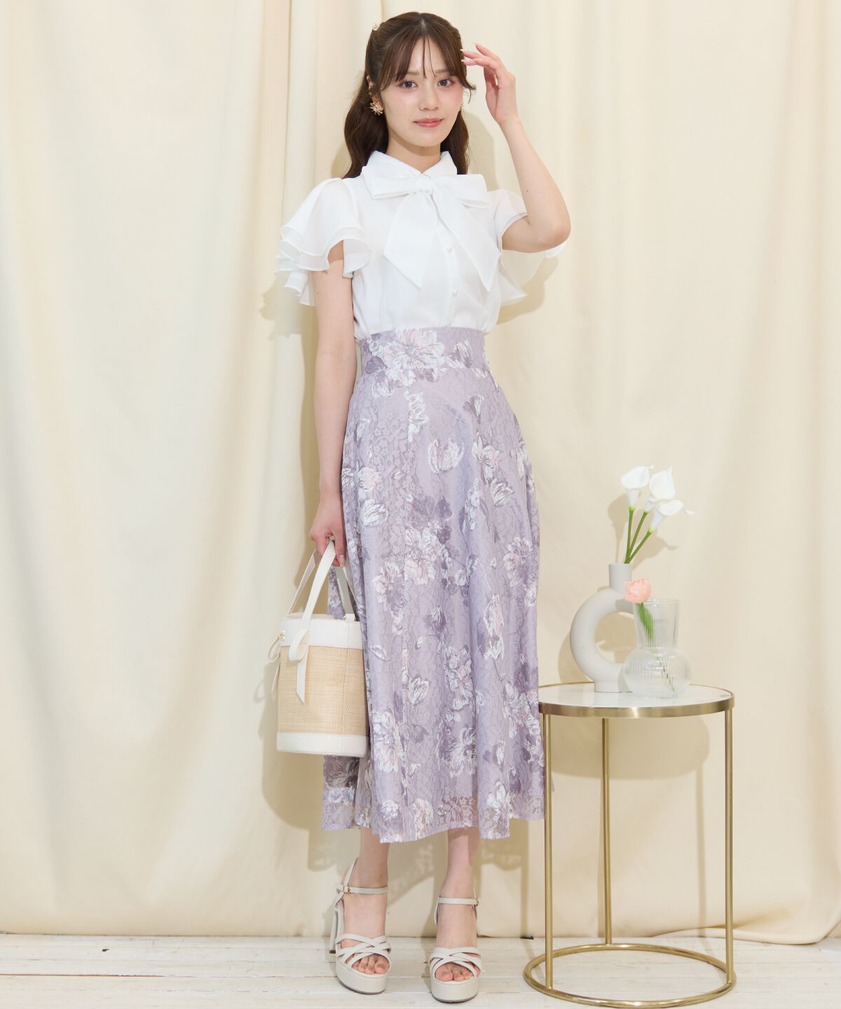 WILLSELECTION「ニュアンスフラワーレースプリントフレアスカート」|フレア|