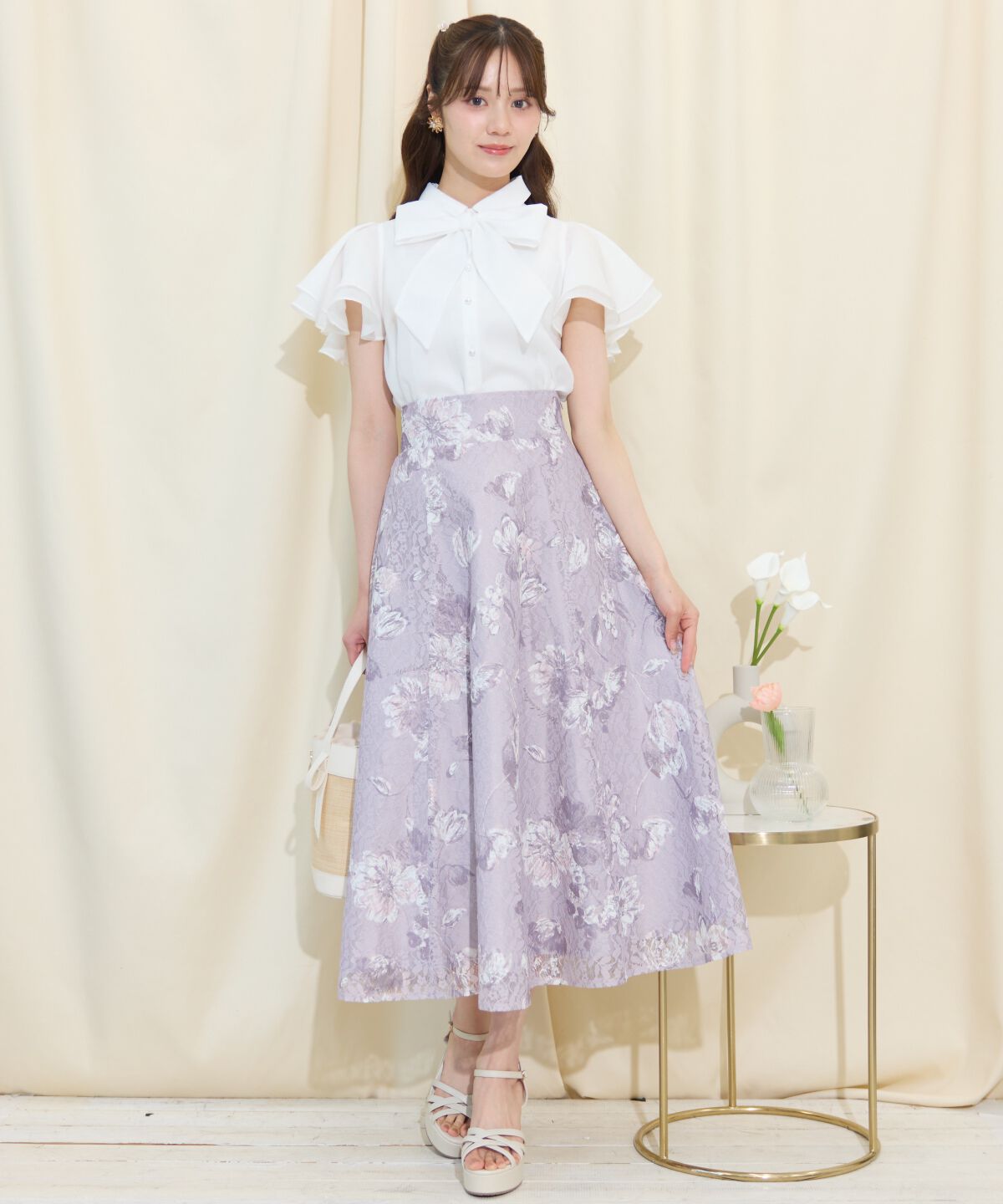 WILLSELECTION「ニュアンスフラワーレースプリントフレアスカート」|フレア|