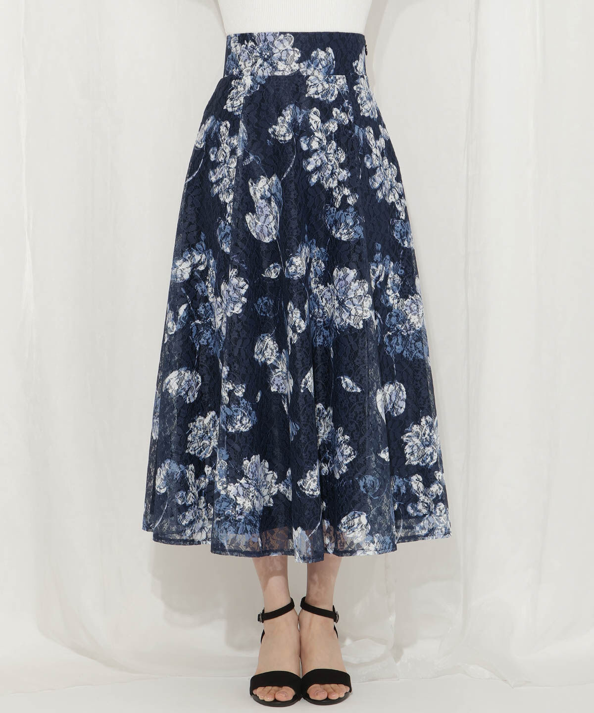 WILLSELECTION「ニュアンスフラワーレースプリントフレアスカート」|フレア|