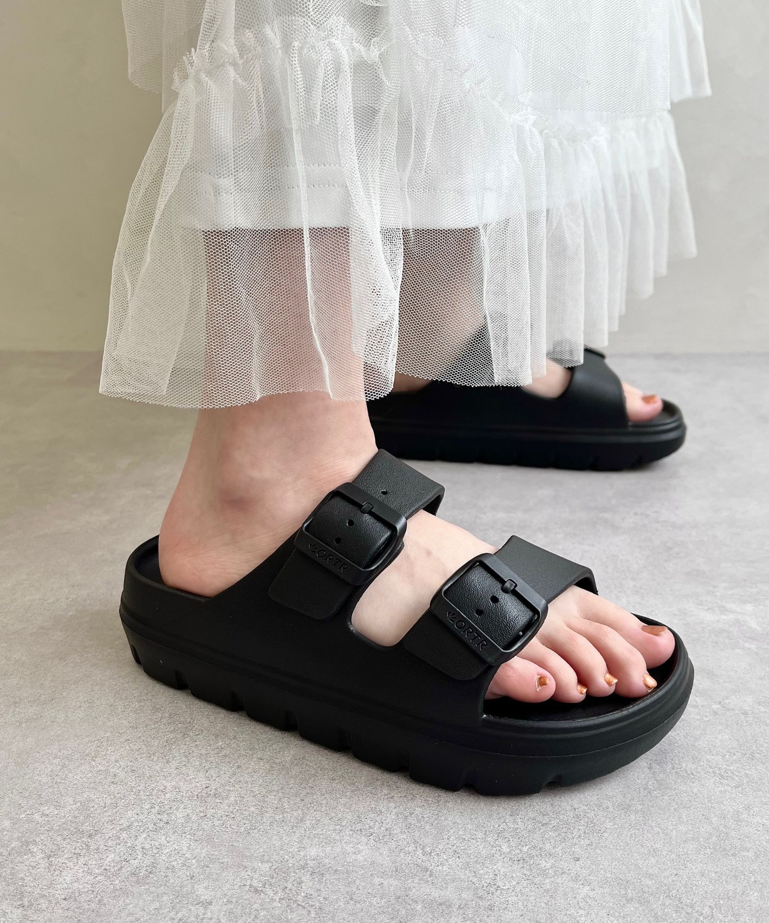 ORiental TRaffic「【リカバリーサンダル】ダブルベルト厚底サンダル/OT3220 軽量 フィット 人気 トレンド 厚底 サンダル」|サンダル|BLACK