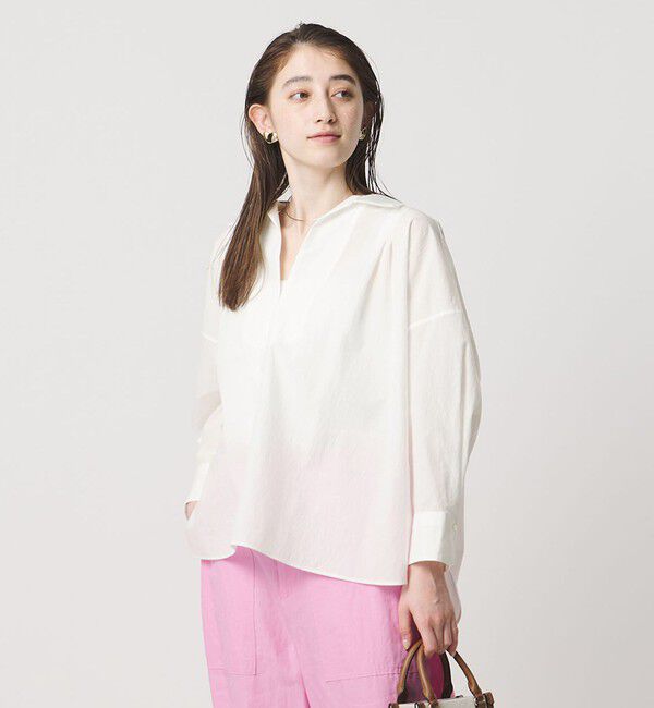 UNITED ARROWS「スキッパー プルオーバー 8分袖 シャツ」|シャツ・ブラウス|OFF WHITE