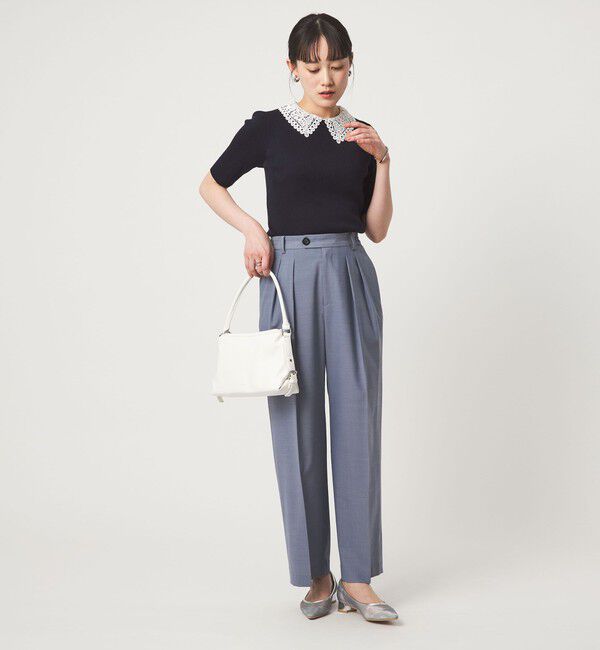 UNITED ARROWS green label relaxing「リブ エリレース 2WAY 5分袖 ニット プルオーバー」|ニット・セーター|