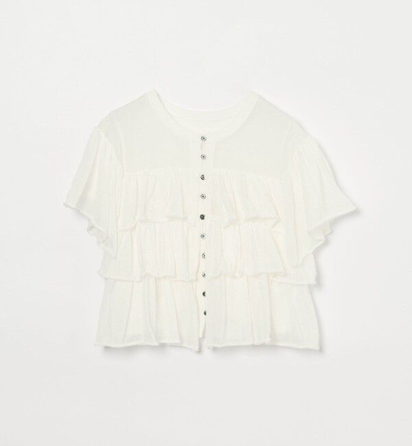 EMMEL REFINES「＜EMMEL REFINES＞EM ティアードフリル シアー カーディガン」|カーディガン|WHITE
