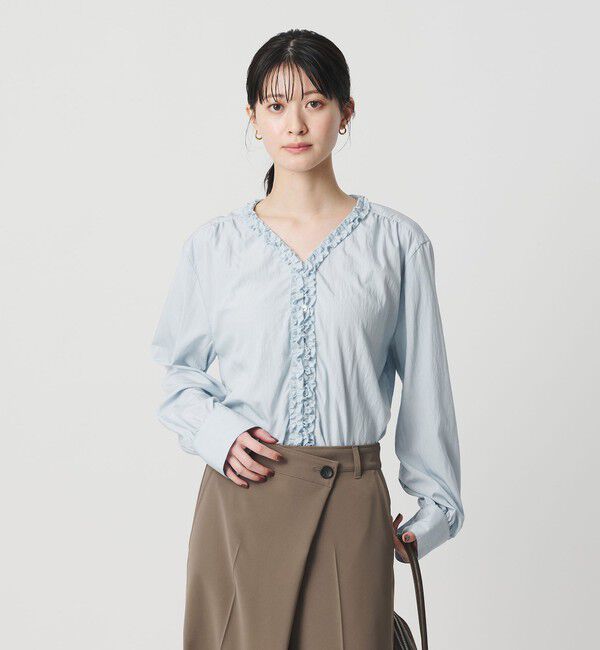 BEAUTY&YOUTH UNITED ARROWS「【WEB限定 Wardrobe DAILY MINIMAL】ラッフル Vネックブラウス ウォッシャブル」|シャツ・ブラウス|