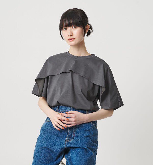 BEAUTY&YOUTH UNITED ARROWS「【WEB限定 Wardrobe DAILY MINIMAL】ケープフリル ショートスリーブプルオーバー UVカット 接触冷感」|Tシャツ・カットソー|