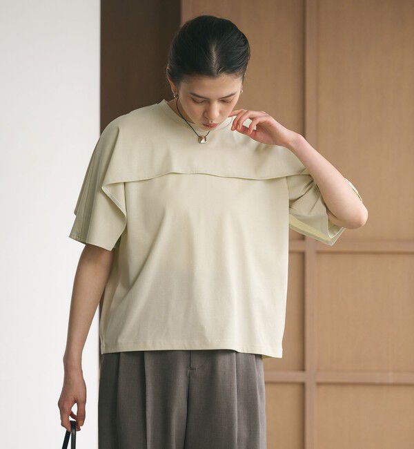 BEAUTY&YOUTH UNITED ARROWS「【WEB限定 Wardrobe DAILY MINIMAL】ケープフリル ショートスリーブプルオーバー UVカット 接触冷感」|Tシャツ・カットソー|BEIGE