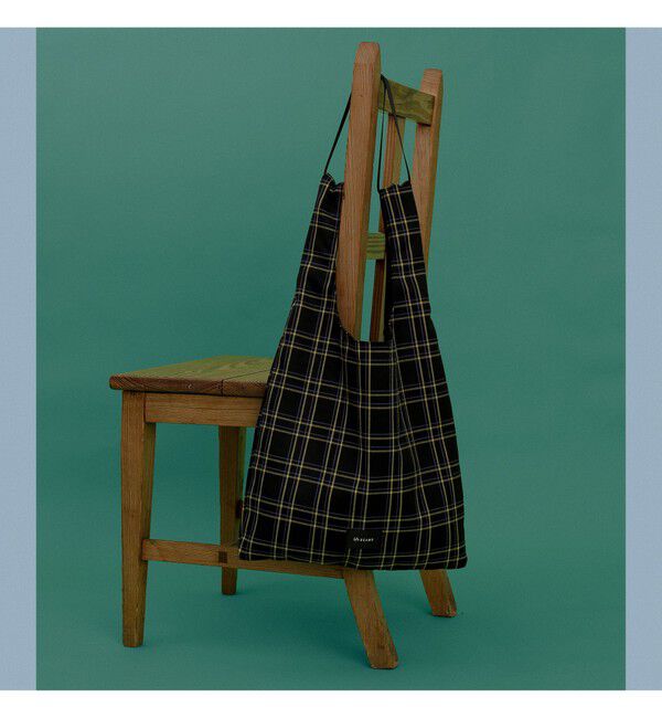 BEAMS「チェック ショッパー L」|ポーチ|GRAY&times;YELLOW