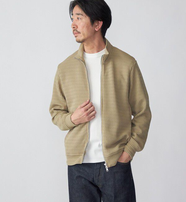 SHIPS「SHIPS: クォーター ゲージ ハイジップ スタンドブルゾン カーディガン」|カーディガン|ベージュ