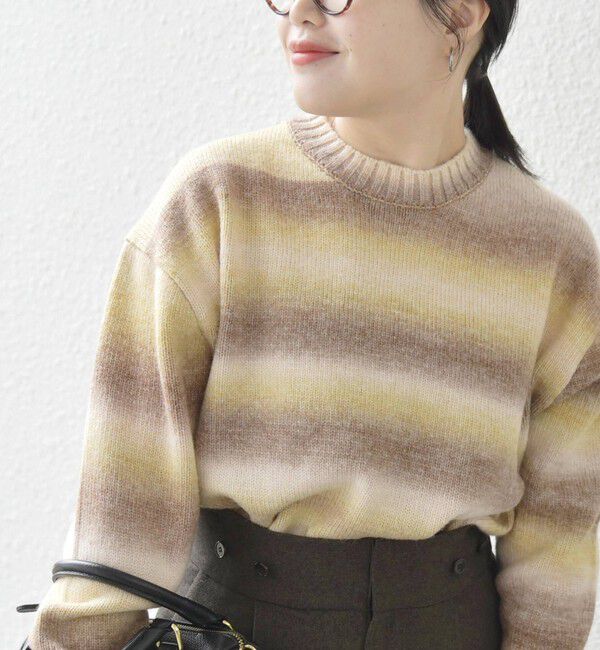 SHIPS any「SHIPS any: 〈手洗い可能〉ランダム グラデーション カラー クルーネック ニット◇」|ニット・セーター|ベージュ