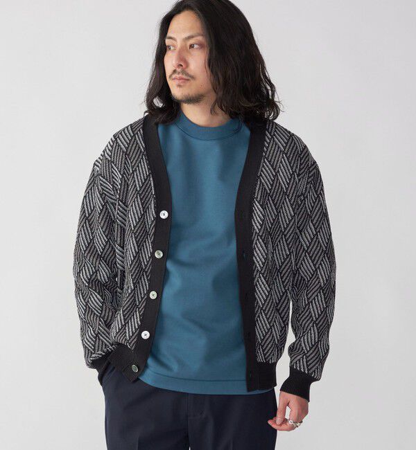 SHIPS「SHIPS: 〈手洗い可能〉ジオメトリック ジャカード カーディガン」|カーディガン|ブラック
