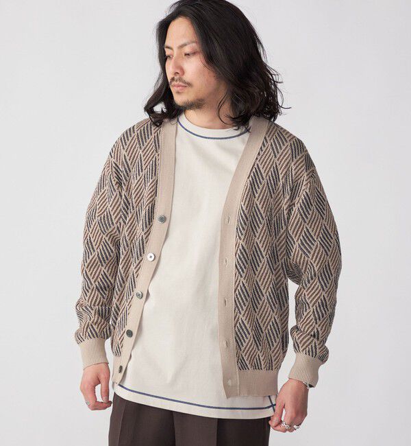 SHIPS「SHIPS: 〈手洗い可能〉ジオメトリック ジャカード カーディガン」|カーディガン|ベージュ
