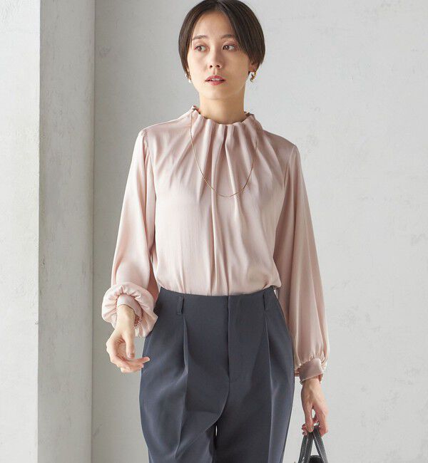 SHIPS for women「【一部WEB限定】〈手洗い可能〉ヴィンテージ サテン ネック ギャザー ブラウス」|シャツ・ブラウス|