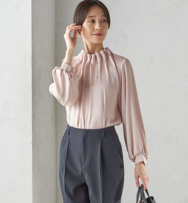 SHIPS for women「【一部WEB限定】〈手洗い可能〉ヴィンテージ サテン ネック ギャザー ブラウス」|シャツ・ブラウス|