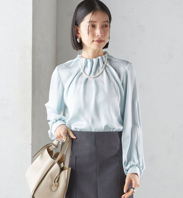 SHIPS for women「【一部WEB限定】〈手洗い可能〉ヴィンテージ サテン ネック ギャザー ブラウス」|シャツ・ブラウス|
