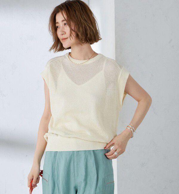 SHIPS for women「〈手洗い可能〉ラメ混 ペーパー 編地 コンビ プルオーバー ◇」|ニット・セーター|